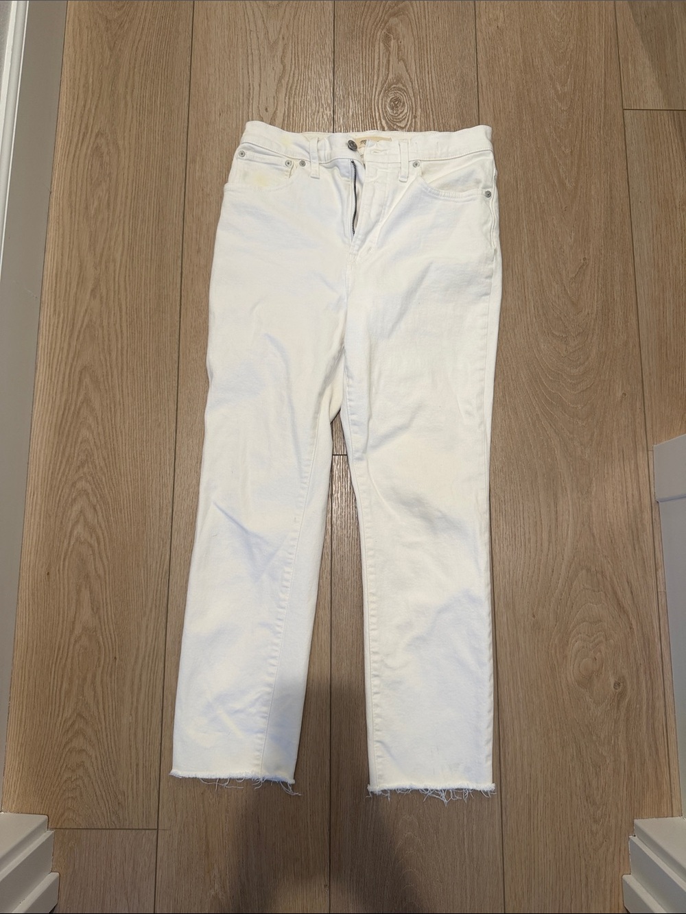 Madewell 28 White Cropped Straight Jeans with Raw Hem